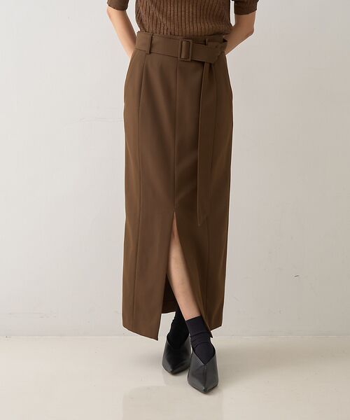 DESIGNWORKS / デザインワークス ロング・マキシ丈スカート | フロントスリット切替えベルテッドロングスカート | 詳細11