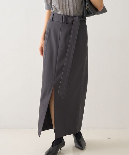 DESIGNWORKS / デザインワークス ロング・マキシ丈スカート | フロントスリット切替えベルテッドロングスカート | 詳細17
