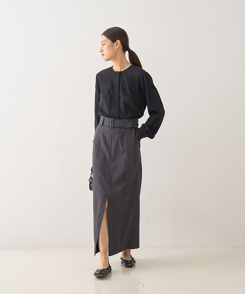 DESIGNWORKS / デザインワークス ロング・マキシ丈スカート | フロントスリット切替えベルテッドロングスカート | 詳細28