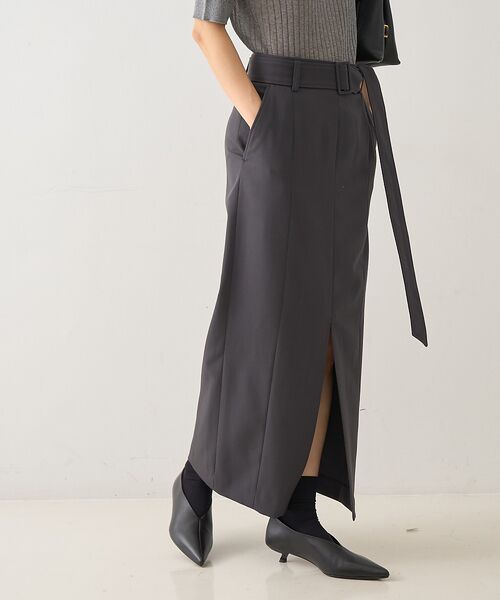 DESIGNWORKS / デザインワークス ロング・マキシ丈スカート | フロントスリット切替えベルテッドロングスカート | 詳細18