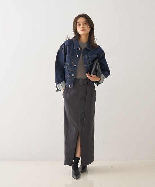 DESIGNWORKS / デザインワークス ロング・マキシ丈スカート | フロントスリット切替えベルテッドロングスカート | 詳細25