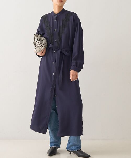 DESIGNWORKS/デザインワークス レースコンビシャツワンピース ネイビー 38 DESIGNWORKS/デザインワークス レースコンビシャツワンピース ネイビー 38