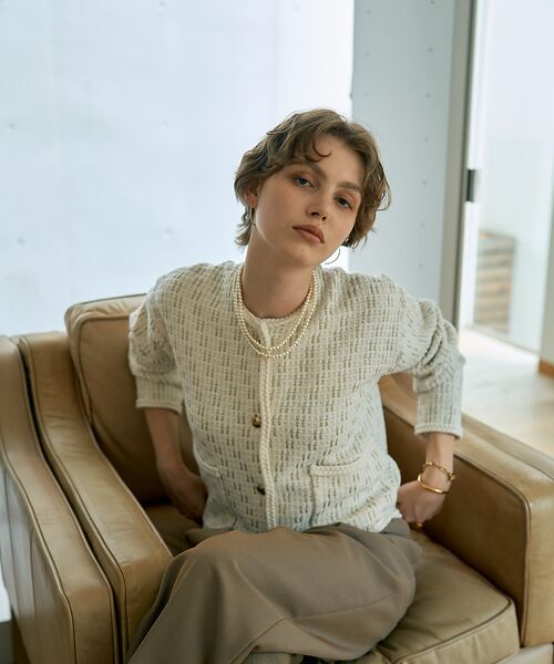 DESIGNWORKS / デザインワークス ノーカラージャケット | ラメツイードライクニットショートジャケット | 詳細3