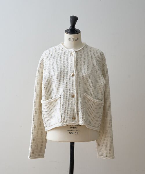 DESIGNWORKS / デザインワークス ノーカラージャケット | ラメツイードライクニットショートジャケット | 詳細6