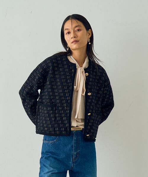 DESIGNWORKS / デザインワークス ノーカラージャケット | ラメツイードライクニットショートジャケット | 詳細14