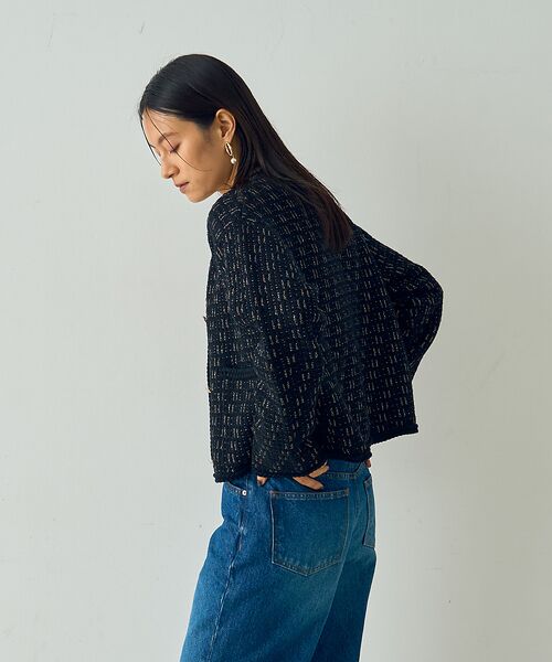 DESIGNWORKS / デザインワークス ノーカラージャケット | ラメツイードライクニットショートジャケット | 詳細16
