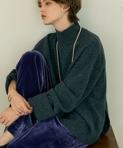 DESIGNWORKS デザインワークス バルーンカフスセーター 38 ブラック×グレージュ カシミヤウール×ポリエステル布帛