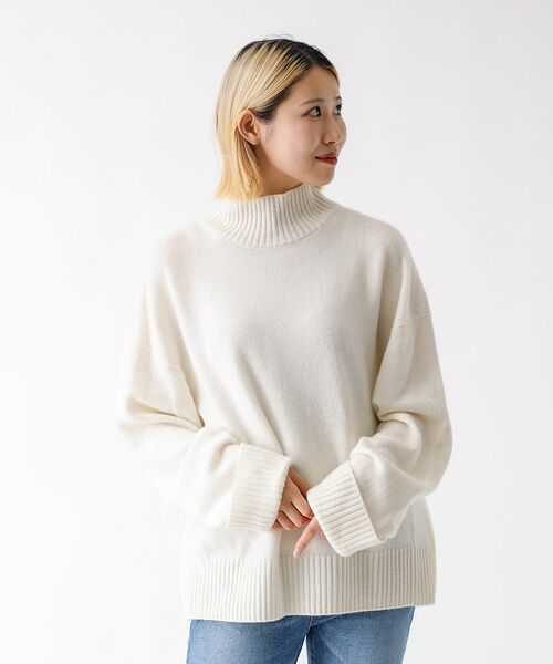 DESIGNWORKS / デザインワークス ニット・セーター | カシミヤ混バックダブルスリットモックネックプルオーバー | 詳細5