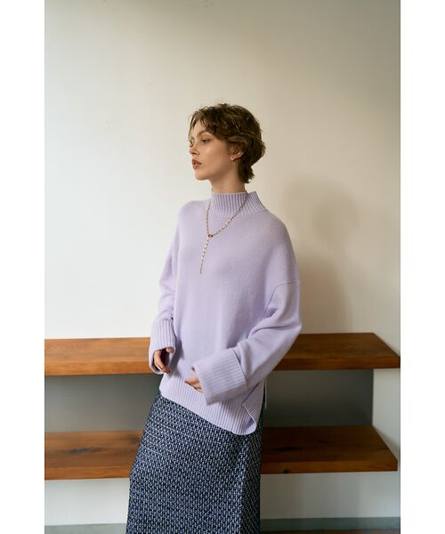 DESIGNWORKS / デザインワークス ニット・セーター | カシミヤ混バックダブルスリットモックネックプルオーバー | 詳細9