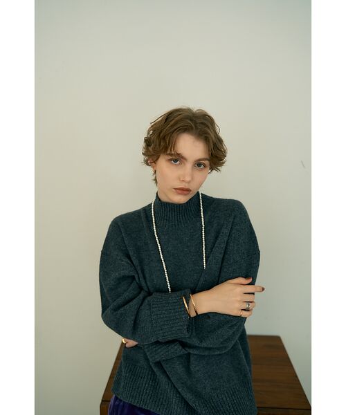 DESIGNWORKS / デザインワークス ニット・セーター | カシミヤ混バックダブルスリットモックネックプルオーバー | 詳細15