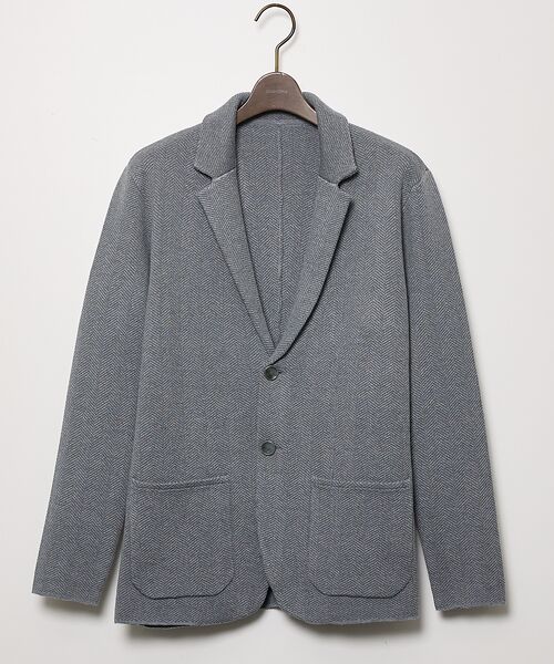 DESIGNWORKS / デザインワークス テーラードジャケット | 【セットアップ対応】ビックヘリンボン柄 ニットジャケット(グレー)