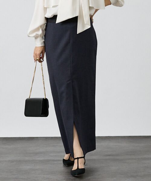 DESIGNWORKS / デザインワークス ロング・マキシ丈スカート | 【Erika Cavallini/エリカ・カヴァリーニ】ウール Iラインスカート（ネイビー）