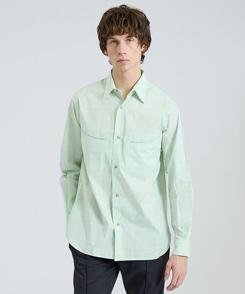 DESIGNWORKS / デザインワークス シャツ・ブラウス | ドローイングチェック スマイルポケット シャツ【予約】（ライム）