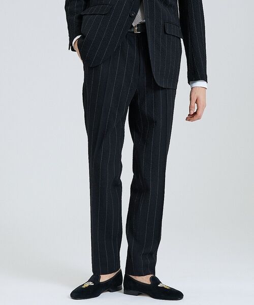 DESIGNWORKS / デザインワークス スラックス・ドレスパンツ | 【26S/S】ウールストレッチサッカーピンタックパンツ / セットアップ対応 /（ネイビー）