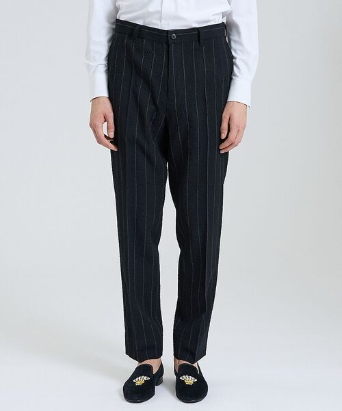 DESIGNWORKS / デザインワークス スラックス・ドレスパンツ | 【26S/S】ウールストレッチサッカーピンタックパンツ / セットアップ対応 /（ブラック）