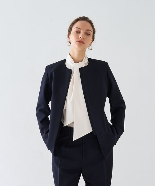 DESIGNWORKS / デザインワークス ノーカラージャケット | 【セットアップ対応】２WAYモヘアポプリンケープ付きジャケット【予約】 | 詳細1