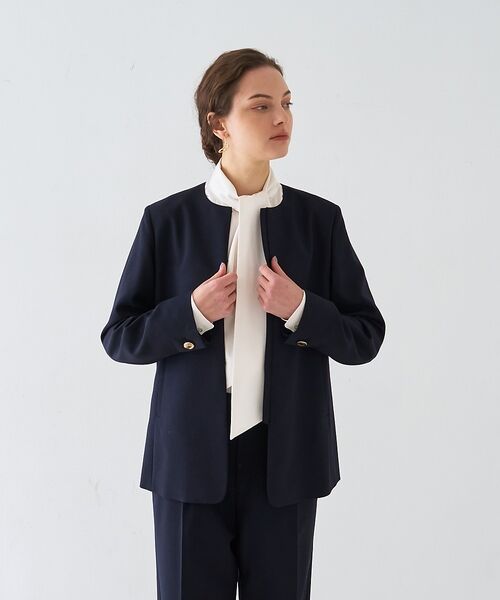 DESIGNWORKS / デザインワークス ノーカラージャケット | 【セットアップ対応】２WAYモヘアポプリンケープ付きジャケット【予約】 | 詳細3