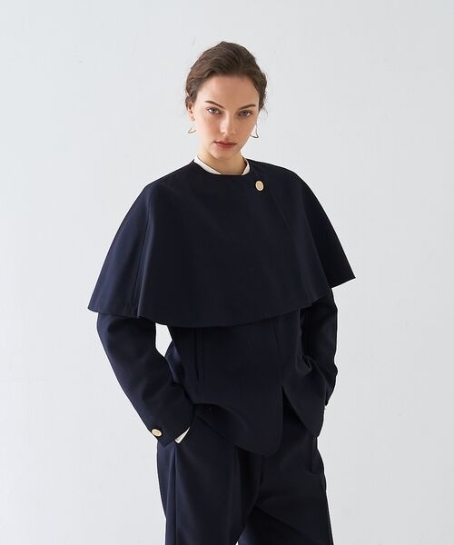 DESIGNWORKS / デザインワークス ノーカラージャケット | 【セットアップ対応】２WAYモヘアポプリンケープ付きジャケット【予約】 | 詳細9