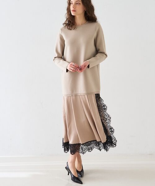 DESIGNWORKS / デザインワークス ワンピース | ヘムレースニットドッキングドレス（ベージュ）