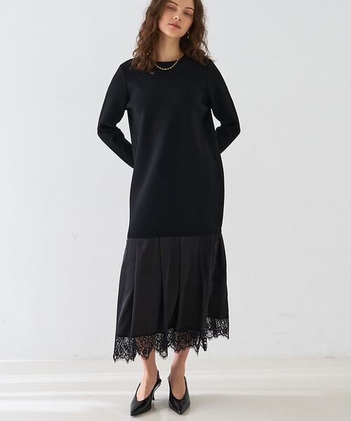 DESIGNWORKS / デザインワークス ワンピース | ヘムレースニットドッキングドレス（ブラック）