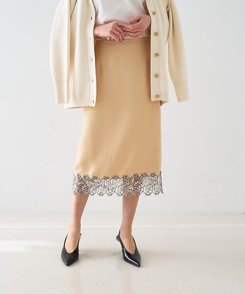 DESIGNWORKS / デザインワークス ミニ・ひざ丈スカート | ヘムレースストレートスカート【予約】 | 詳細1