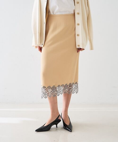 DESIGNWORKS / デザインワークス ミニ・ひざ丈スカート | ヘムレースストレートスカート【予約】 | 詳細2
