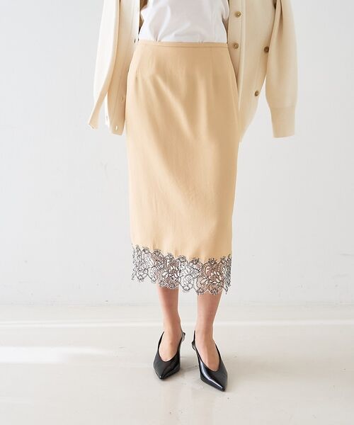 DESIGNWORKS / デザインワークス ミニ・ひざ丈スカート | ヘムレースストレートスカート【予約】 | 詳細3