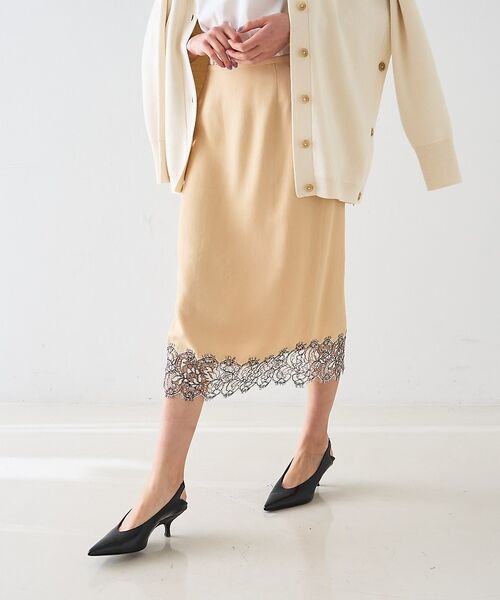 DESIGNWORKS / デザインワークス ミニ・ひざ丈スカート | ヘムレースストレートスカート【予約】 | 詳細5