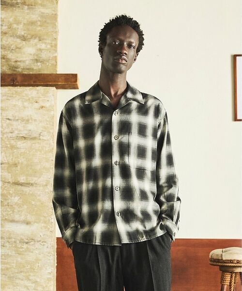 DESIGNWORKS / デザインワークス シャツ・ブラウス | オンブレーチェック オープンカラーシャツ【予約】（ブラック）