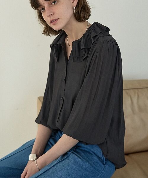 DESIGNWORKS / デザインワークス シャツ・ブラウス | ダブル襟シアーブラウス（チャコールグレー）