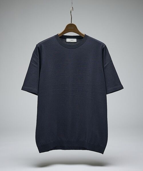 DESIGNWORKS / デザインワークス ポロシャツ | 【Tutto / トゥット】マイクロボーダー半袖ニット（ブラック系その他2）