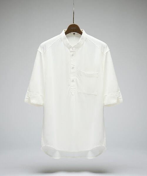 DESIGNWORKS / デザインワークス Tシャツ | シルクブレンド スタンドカラーヘンリーシャツ / Tシャツ / 5分袖（ホワイト）