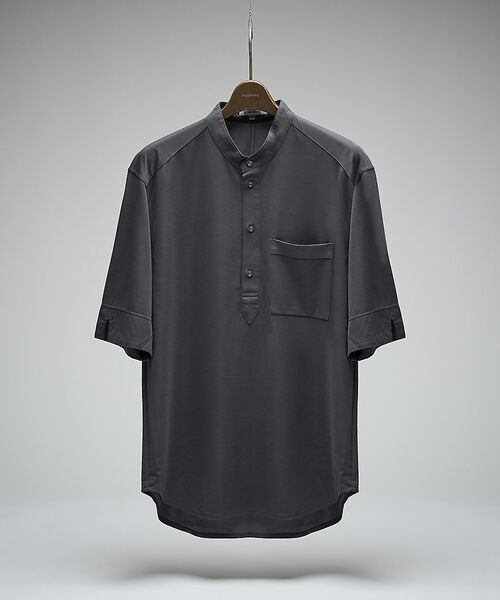 DESIGNWORKS / デザインワークス Tシャツ | シルクブレンド スタンドカラーヘンリーシャツ / Tシャツ / 5分袖（ブルーグレー）