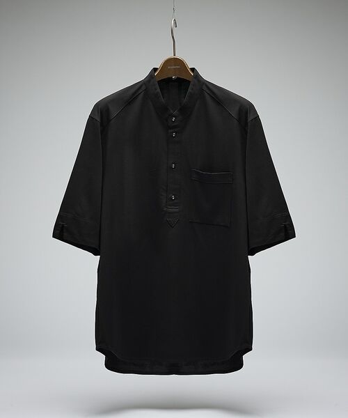 DESIGNWORKS / デザインワークス Tシャツ | シルクブレンド スタンドカラーヘンリーシャツ / Tシャツ / 5分袖（ブラック）