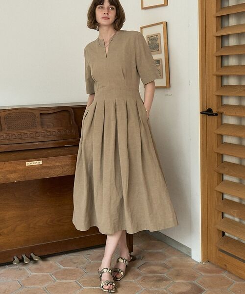 DESIGNWORKS / デザインワークス ワンピース | コットンリネンタイプライタータックワンピース【予約】（モカ）