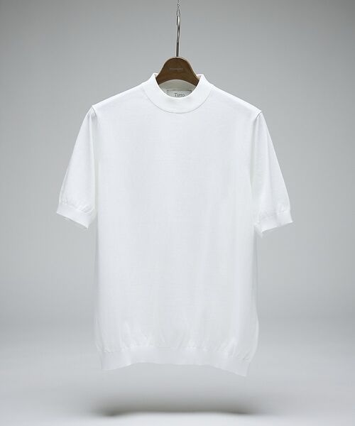 DESIGNWORKS / デザインワークス ニット・セーター | 【Tutto / トゥット】ハイゲージニット モックネック 半袖Tシャツ / H | 詳細1