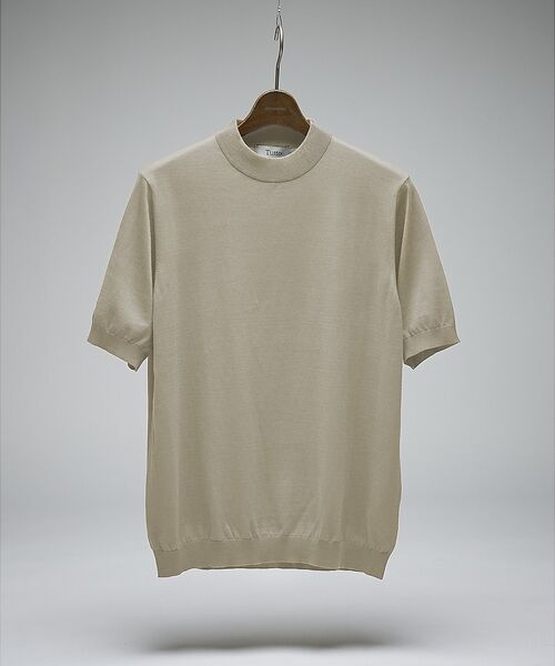DESIGNWORKS / デザインワークス ニット・セーター | 【Tutto / トゥット】ハイゲージニット モックネック 半袖Tシャツ / H(グレージュ)