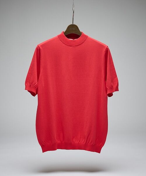 DESIGNWORKS / デザインワークス ニット・セーター | 【Tutto / トゥット】ハイゲージニット モックネック 半袖Tシャツ / H（レッド）