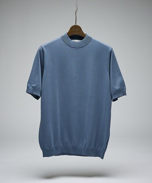 DESIGNWORKS / デザインワークス ニット・セーター | 【Tutto / トゥット】ハイゲージニット モックネック 半袖Tシャツ / H（インディゴ）