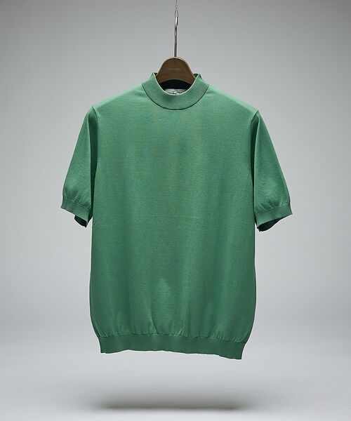 DESIGNWORKS / デザインワークス ニット・セーター | 【Tutto / トゥット】ハイゲージニット モックネック 半袖Tシャツ / H（グリーン）