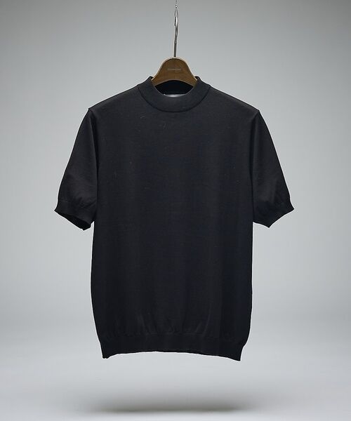 DESIGNWORKS / デザインワークス ニット・セーター | 【Tutto / トゥット】ハイゲージニット モックネック 半袖Tシャツ / H（ブラック）