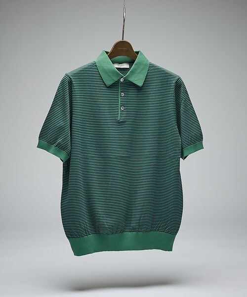 DESIGNWORKS / デザインワークス ポロシャツ | 【Tutto / トゥット】ストライプ ハイゲージ サマーニット クレリックポロ（グリーン系その他1）