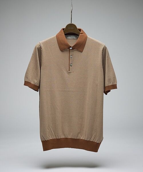 DESIGNWORKS / デザインワークス ポロシャツ | 【Tutto / トゥット】ストライプ ハイゲージ サマーニット クレリックポロ（ブラウン系その他1）