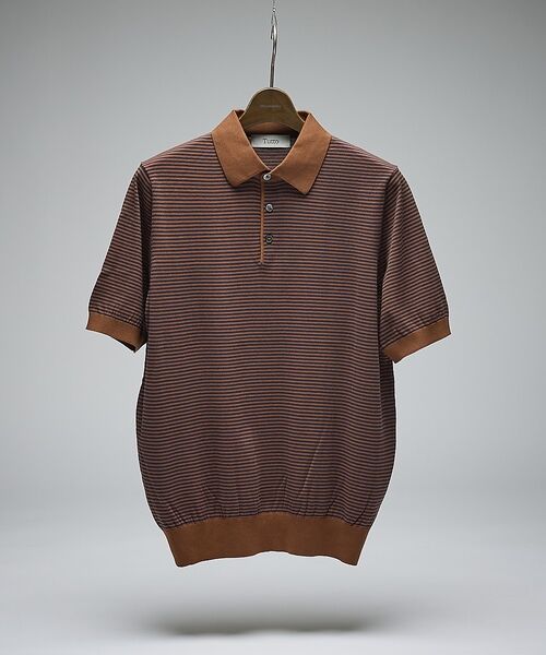 DESIGNWORKS / デザインワークス ポロシャツ | 【Tutto / トゥット】ストライプ ハイゲージ サマーニット クレリックポロ（ブラウン系その他2）