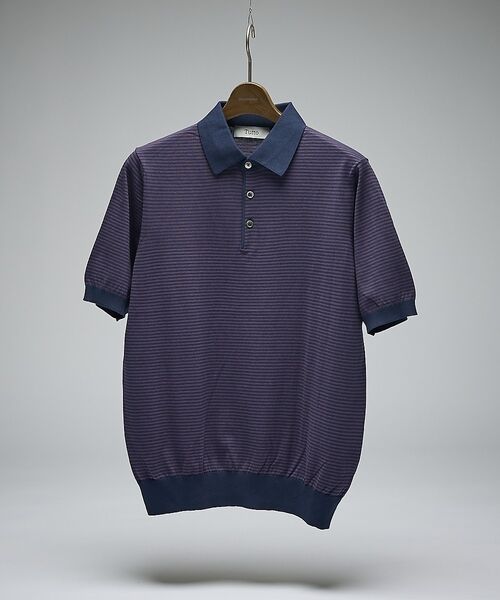 DESIGNWORKS / デザインワークス ポロシャツ | 【Tutto / トゥット】ストライプ ハイゲージ サマーニット クレリックポロ（ブルー系その他1）