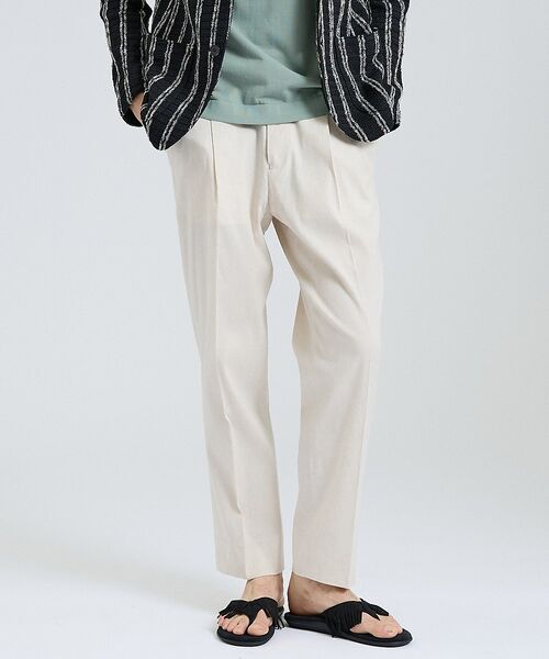 DESIGNWORKS / デザインワークス スラックス・ドレスパンツ | テンセルリネン ワイドテーパード イージーパンツ / ストレッチ / 手洗い可能(アイボリー)