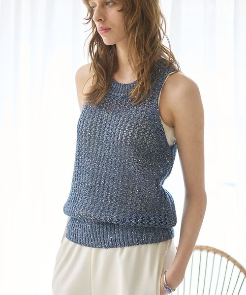 DESIGNWORKS / デザインワークス キャミソール・チューブトップ | スパンコールクロシェタンクトップ【予約】（ネイビー）