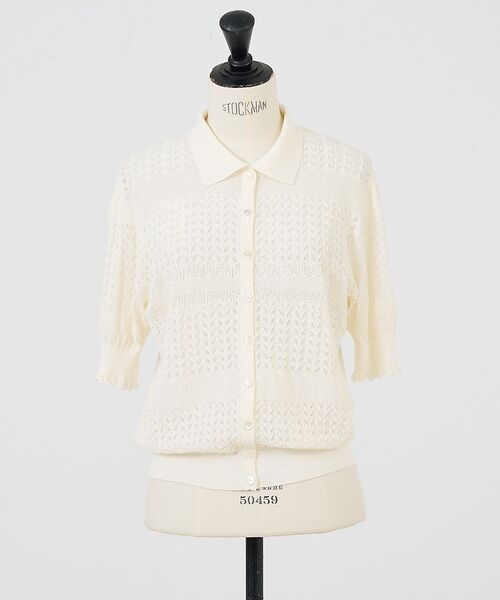 DESIGNWORKS / デザインワークス カーディガン・ボレロ | レース編みショートスリーブポロカーディガン【予約】（ホワイト）