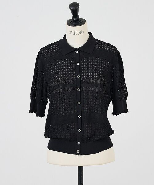 DESIGNWORKS / デザインワークス カーディガン・ボレロ | レース編みショートスリーブポロカーディガン【予約】（ブラック）