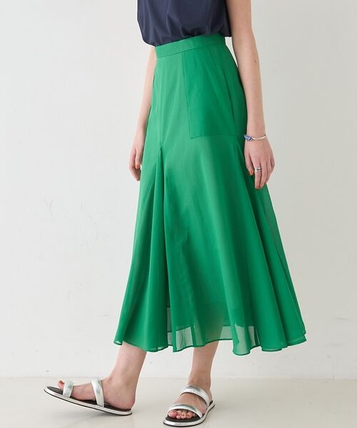 DESIGNWORKS / デザインワークス ミニ・ひざ丈スカート | 【セットアップ対応】シアーコットンオーガンジースカート【予約】（グリーン）